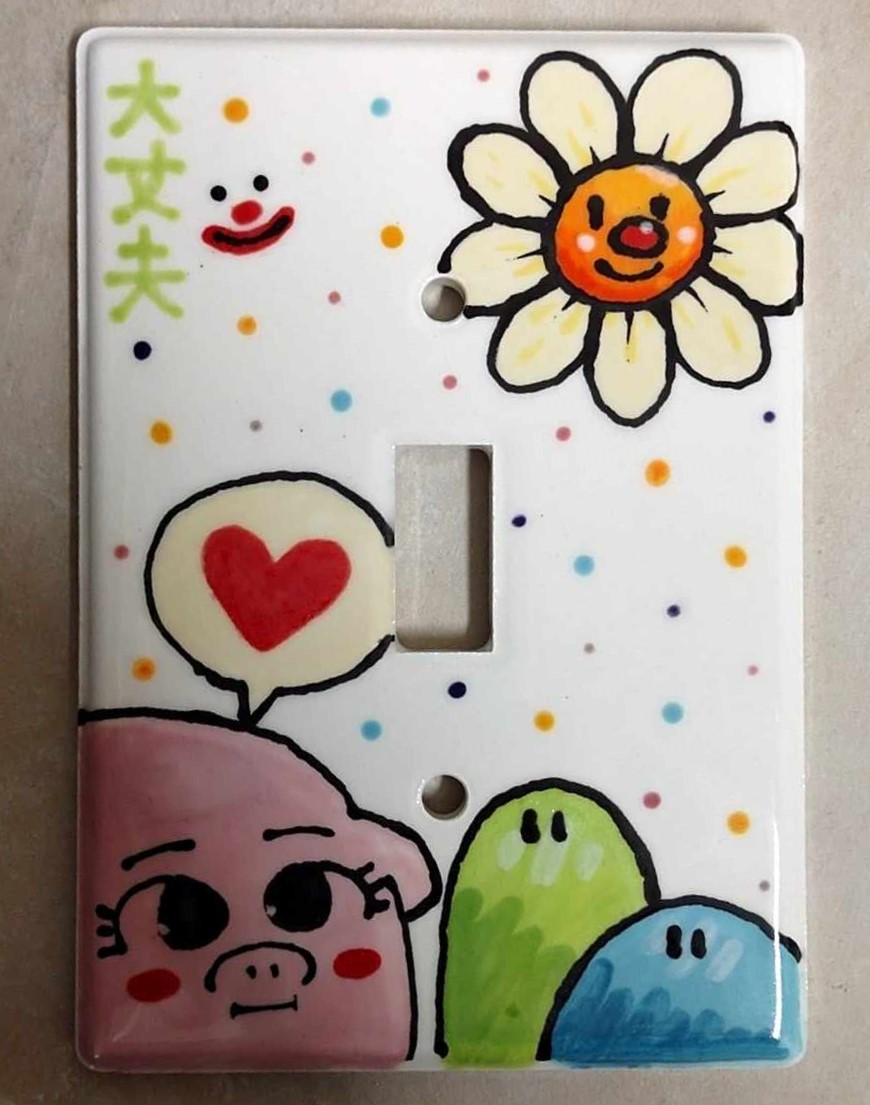 Nintendo inspired hand-glazed light switch plate